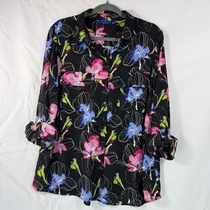 Apt. 9 Black Floral Button Down Shirt | XL